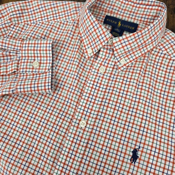 Polo Ralph Lauren Boys Long Sleeve Button Down White Orange Blue Green XL 18-20 - Picture 1 of 8